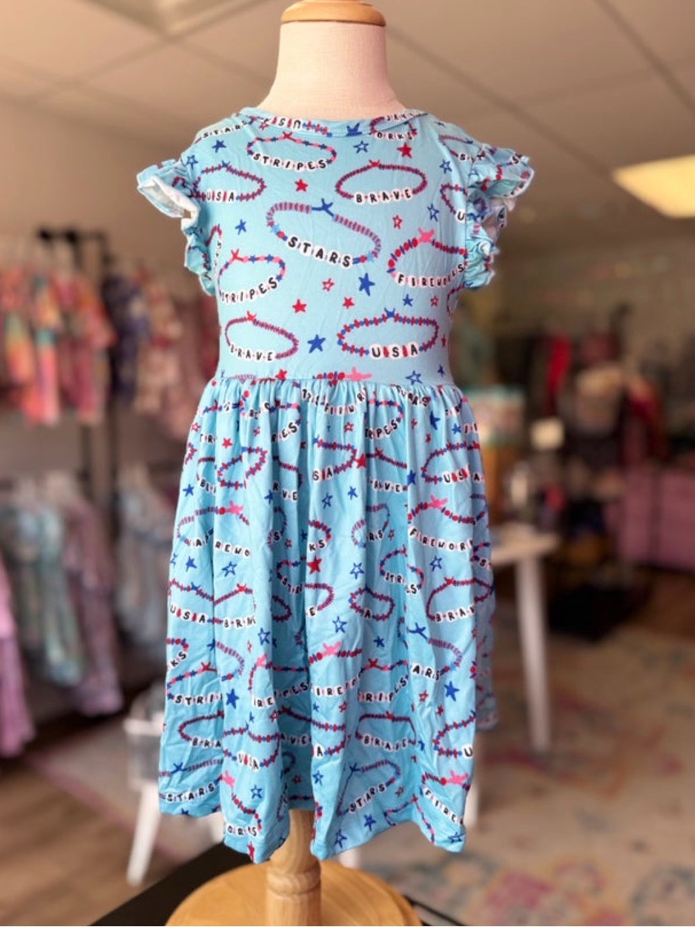 Mila and Rose Red and Blue Kids' Ruffle Sleeve Dress with Stars Girl’s Size 4T
